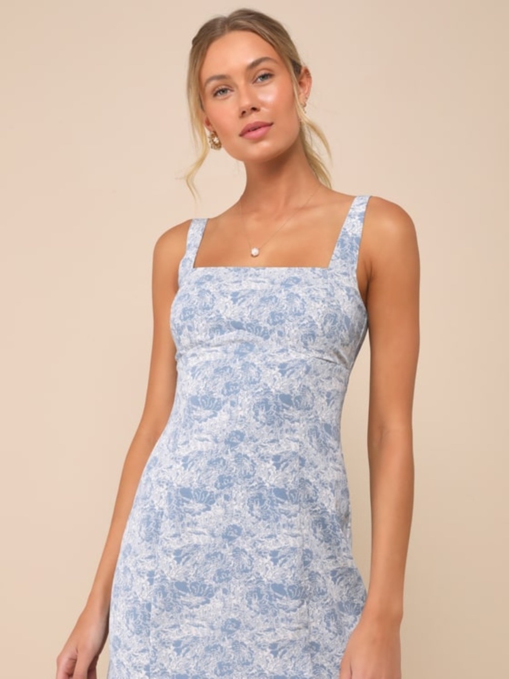Lulus Exuberant Chicness Blue Floral Sleeveless Mini Dress - Size M